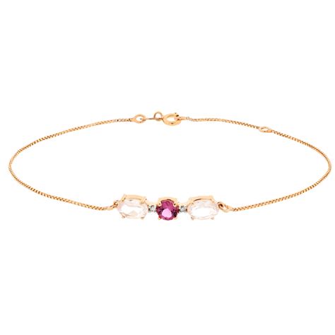 Pulseira Feminina Em Ouro Ros K Pedras De Quartzo Rosa