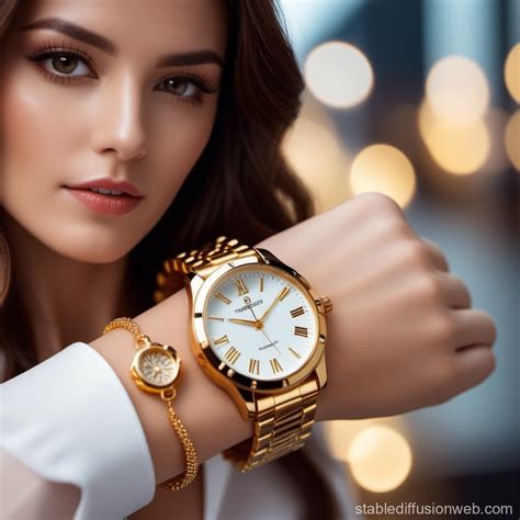 Golden Wrist Watch Woman Stable Diffusion Online