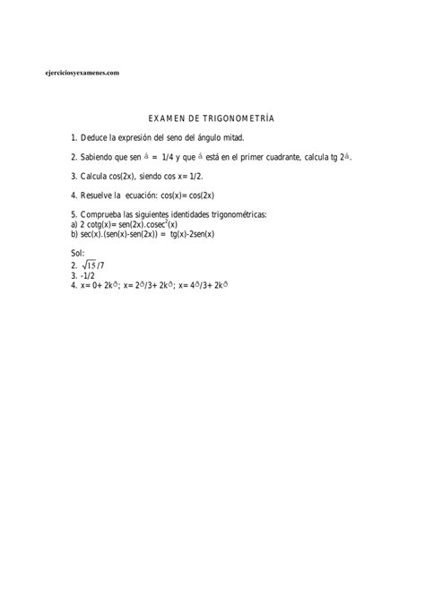 EXAMEN DE TRIGONOMETRÍA