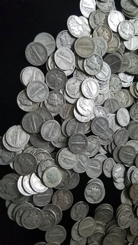 10 Mercury Silver Dimes - 1916 -1945 dates 90% Silver All Mercury Dimes ...