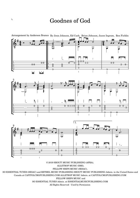 Goodness Of God Arr Anderson Branco By Bethel Music And Jenn Johnson Sheet Music For Easy