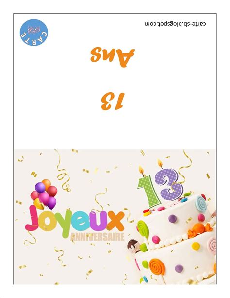 Carte Gratuite à Imprimer Carte Anniversaire 13 Ans à Imprimer