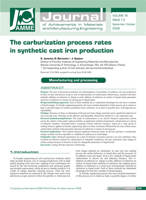 (PDF) The carburization process rates in synthetic cast iron production