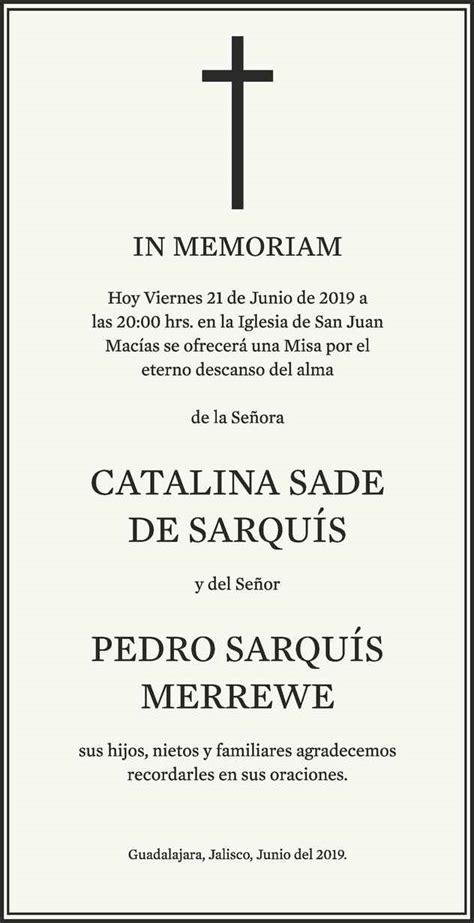 Misa Sarqu S Sade Obituario Esquela