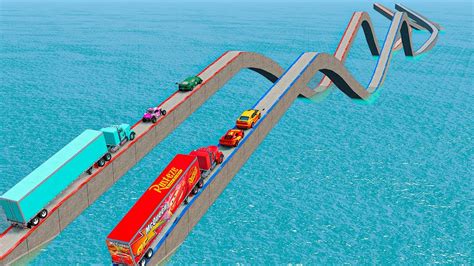 Mack Truck Vs Dinoco Vs Most Impossible Wave Bridge Truck Car