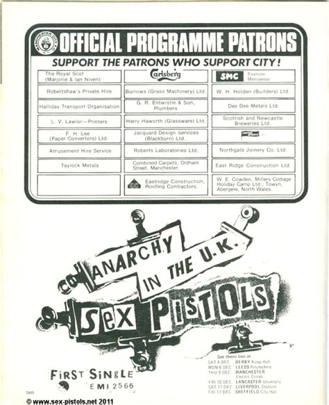 God Save The Sex Pistols Anarchy In The Uk Football Programmes