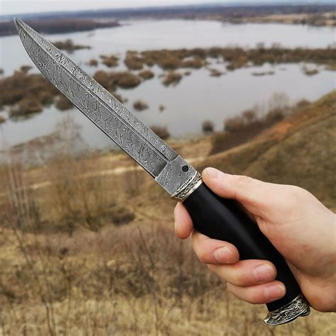 Нож "Пластунский" из дамасской стали с литьём из мельхиора - купить с ...