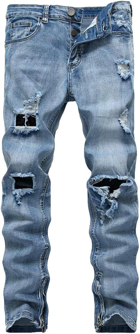 Daihan Hommes Jeans Déchiré Effet Usé Troué Occasionnels Jeans En Denim