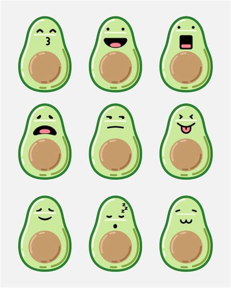 Premium Vector Avocado Emoticon Set