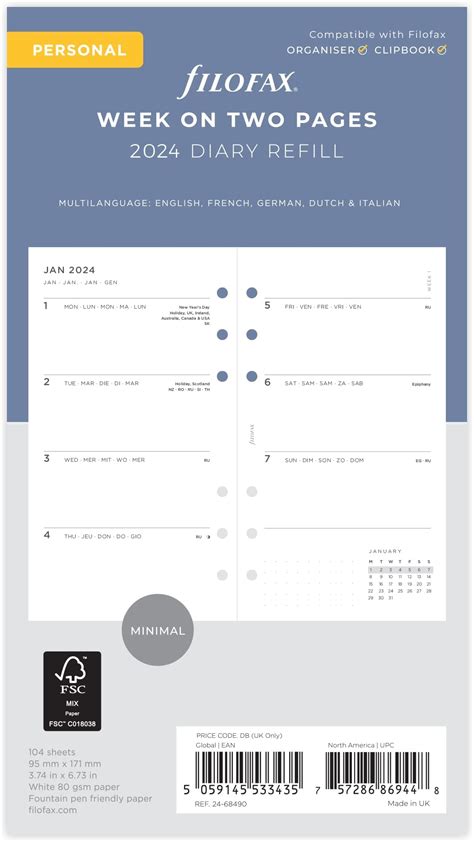 Amazon Filofax Personal Minimal Week On Two Pages 2024 Diary