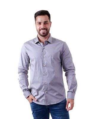 Camisa Ralph Lauren Masculina Slim Fit Stretch Monocrom Tica Azul