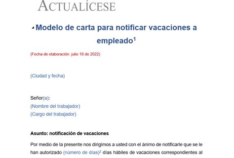 Formato Carta De Vacaciones Colectivas Jennifer Mitchell Carta Exemplo