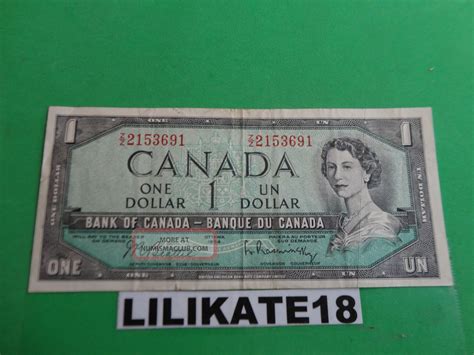 1954 Bank Of Canada 1 One Dollar Circulated Bank Note Bill