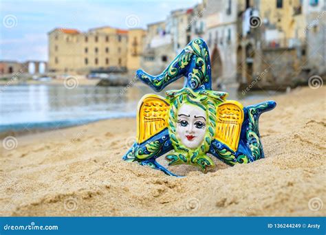 Ceramic Trinacria Cefalu Sicily Italy Stock Image Image Of