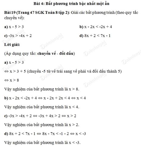 Toán 8 Bất Phương Trình Bậc Nhất Một Ẩn Hướng Dẫn Chi Tiết và Dễ Hiểu