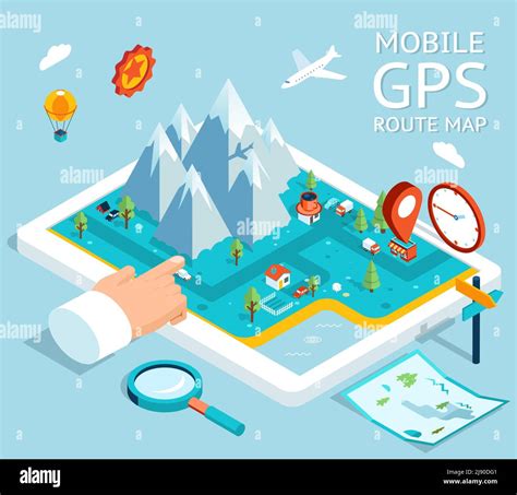 Isometric Mobile Gps Navigator Flat Map With Notation And Markers