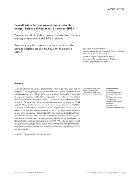 Pdf Prevalência E Fatores Associados Ao Uso De Drogas Ilícitas Em