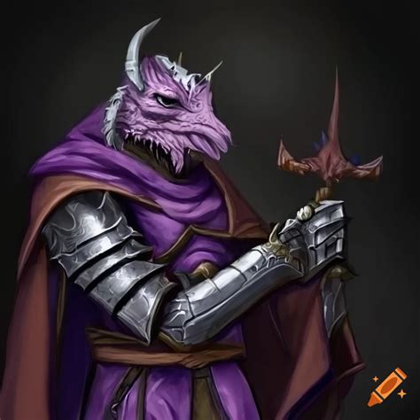 Dragonborn Paladin With Fierce Appearance And Purple Cape On Craiyon