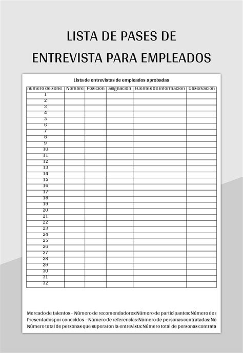 Plantilla De Excel Lista De Pases De Entrevista Para Empleados Y Hoja