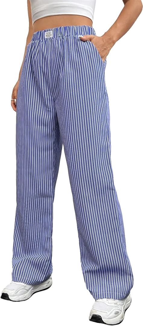 OYOANGLE Women S Straight Wide Leg Trousers Striped Print Letter