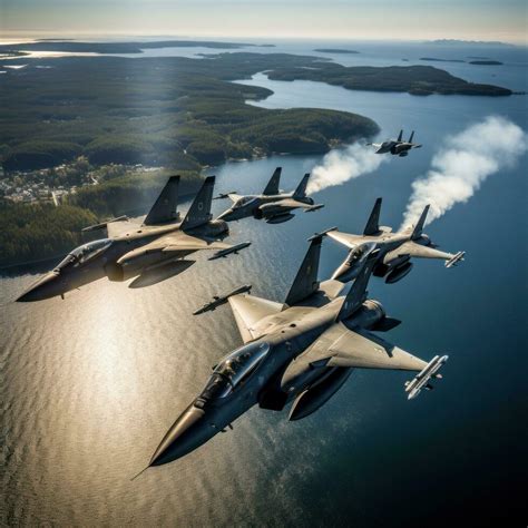 Fighter jets flying in formation over the ocean 31710406 Stock Photo at ...