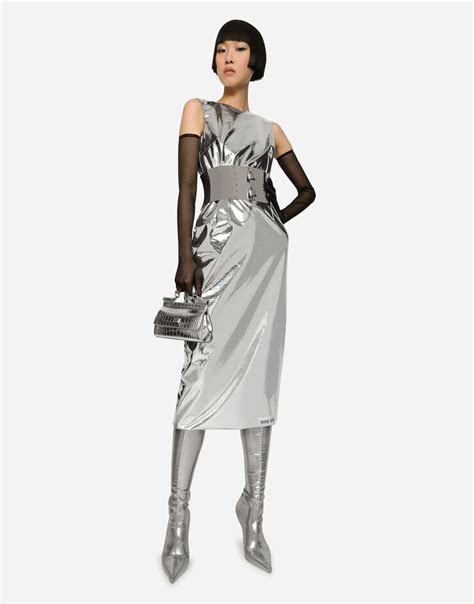 Kim Dolceandgabbana Foiled Jersey Calf Length Dress In Silver For Women