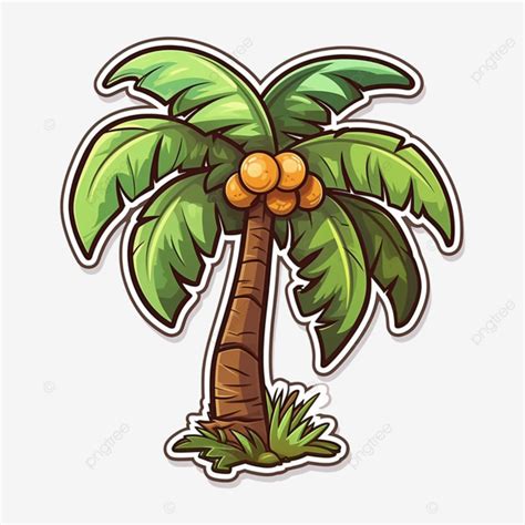 Coconut Tree Cartoon Sticker, Coconut Tree, Coconut, Coconut Leaves PNG ...