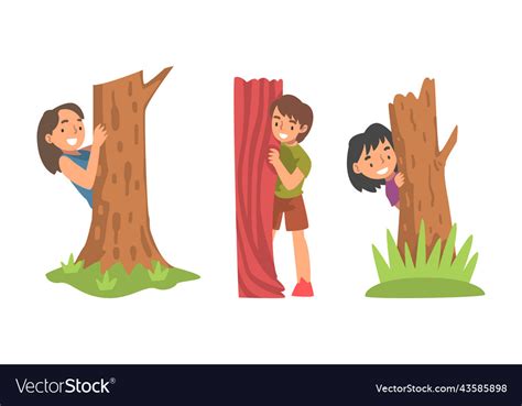 Kids Playing Hide And Seek Set Cute Children Vector Image