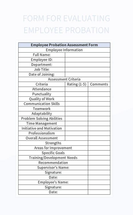 Form For Evaluating Employee Probation Excel Template And Google Sheets