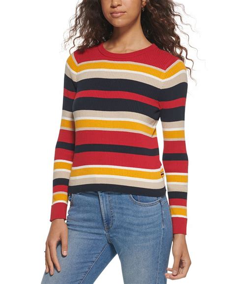 Tommy Hilfiger Womens Multi Stripe Ribbed Sweater Macys