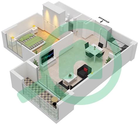 Floor Plans For Type Unit A 1 1 Bedroom Apartments In Rawda Apartments