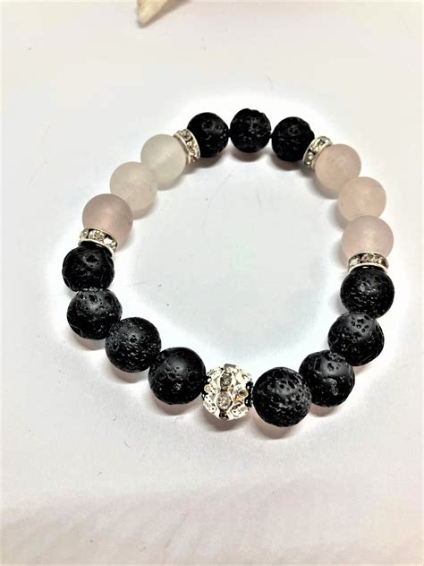 Quartz Rose Givr Pierre De Lave Noire Bracelet Tendance Etsy France