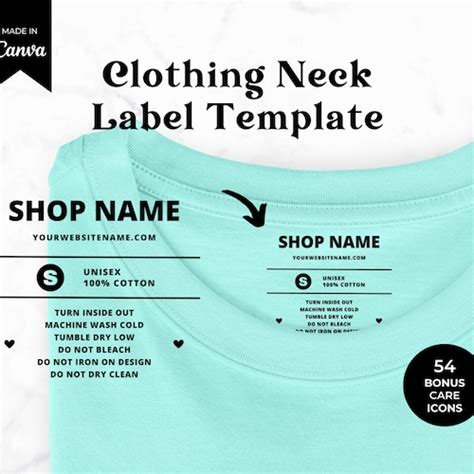 Editable Clothing Tag Template T Shirt Neck Label Garment Etsy