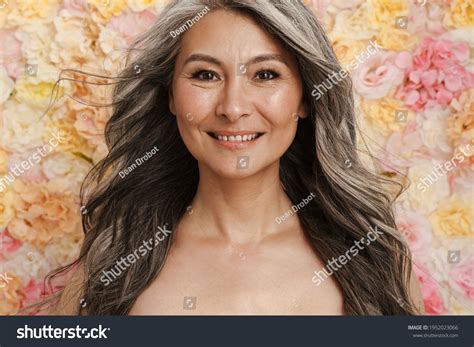 Smiling Mature Topless Woman Standing Posing Stock Photo Shutterstock