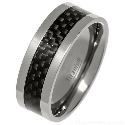 Men's Titanium Wedding Ring with Black Carbon Fibre