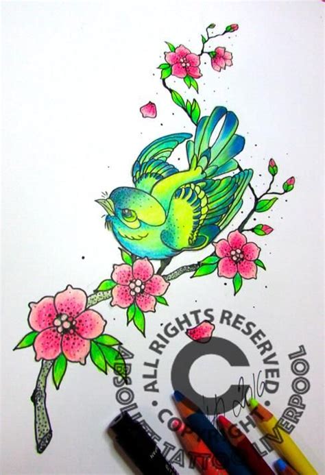 bird and flower tattoo sketch