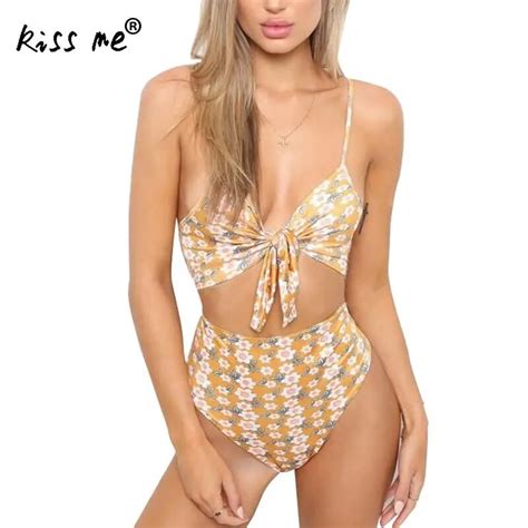 High Waist Drawstring Bikini 2018 Women S Swimming Suit Printed Bathing