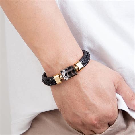 Bracelet Homme Cuir Et Pierre Agate Bijoux Bracelet Homme Zen Style