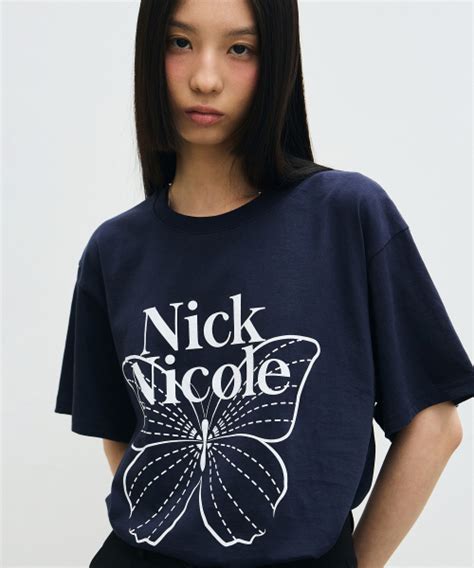 Musinsa Nick Nicole Big Butterfly Sleeve Top Navy White