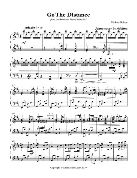 Michael Bolton Go The Distance Sheet By Adelina Piano