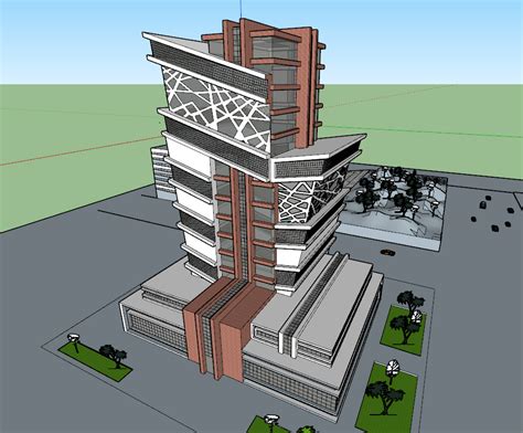 Commercial High Rise Building 3d View Skp File Cadbull