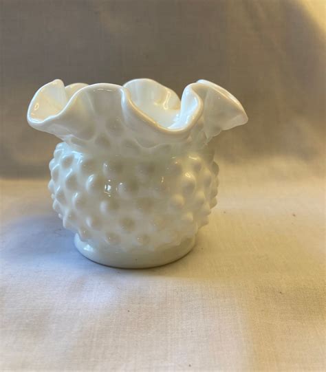 Vintage Hob Nob Milk Glass Small Vase With Ruffled Edges Etsy