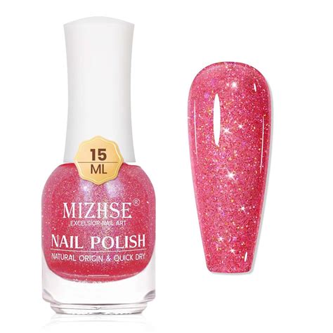 Amazon MIZHSE Quick Dry Nail Polish Shimmery Hot Pink Nail