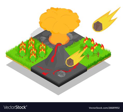 Meteorite Falling Concept Banner Isometric Style Vector Image