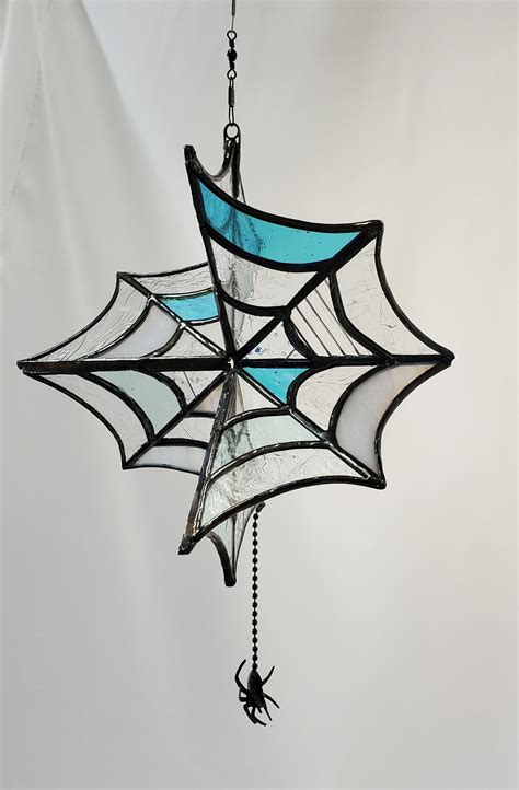 Handmade Stained Glass Spider Web Garden Spinner Ornament Etsy