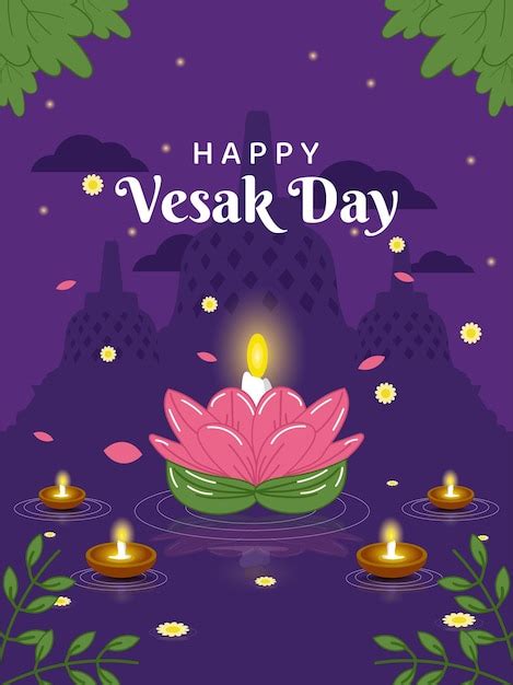 Premium Vector Happy Vesak Day Greeting Card And Poster Design For