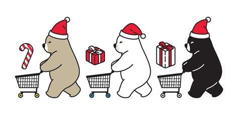 Bear Vector Christmas Icon Polar Bear Santa Claus Hat Candy Cane Logo
