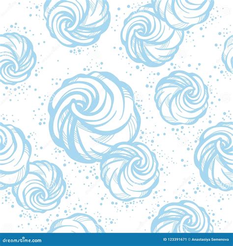 Delicate Hand Drawn Marshmallow Seamless Pattern In Light Blue Color