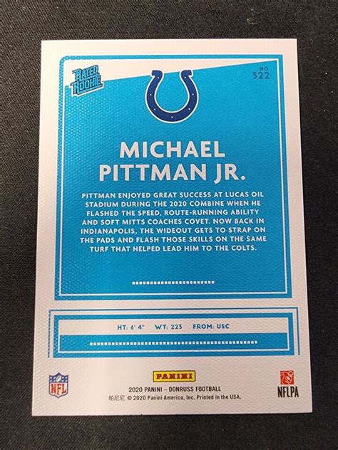 Michael Pittman Jr 322 RC 2020 Donruss Canvas Rated Rookie Indy