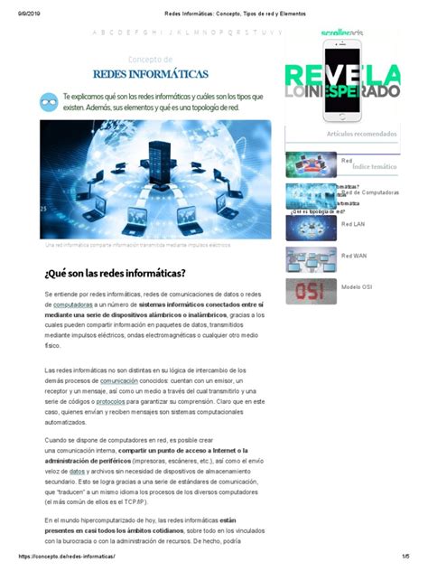 Redes Informáticas Concepto Tipos De Red Y Elementos Descargar Gratis Pdf Red De